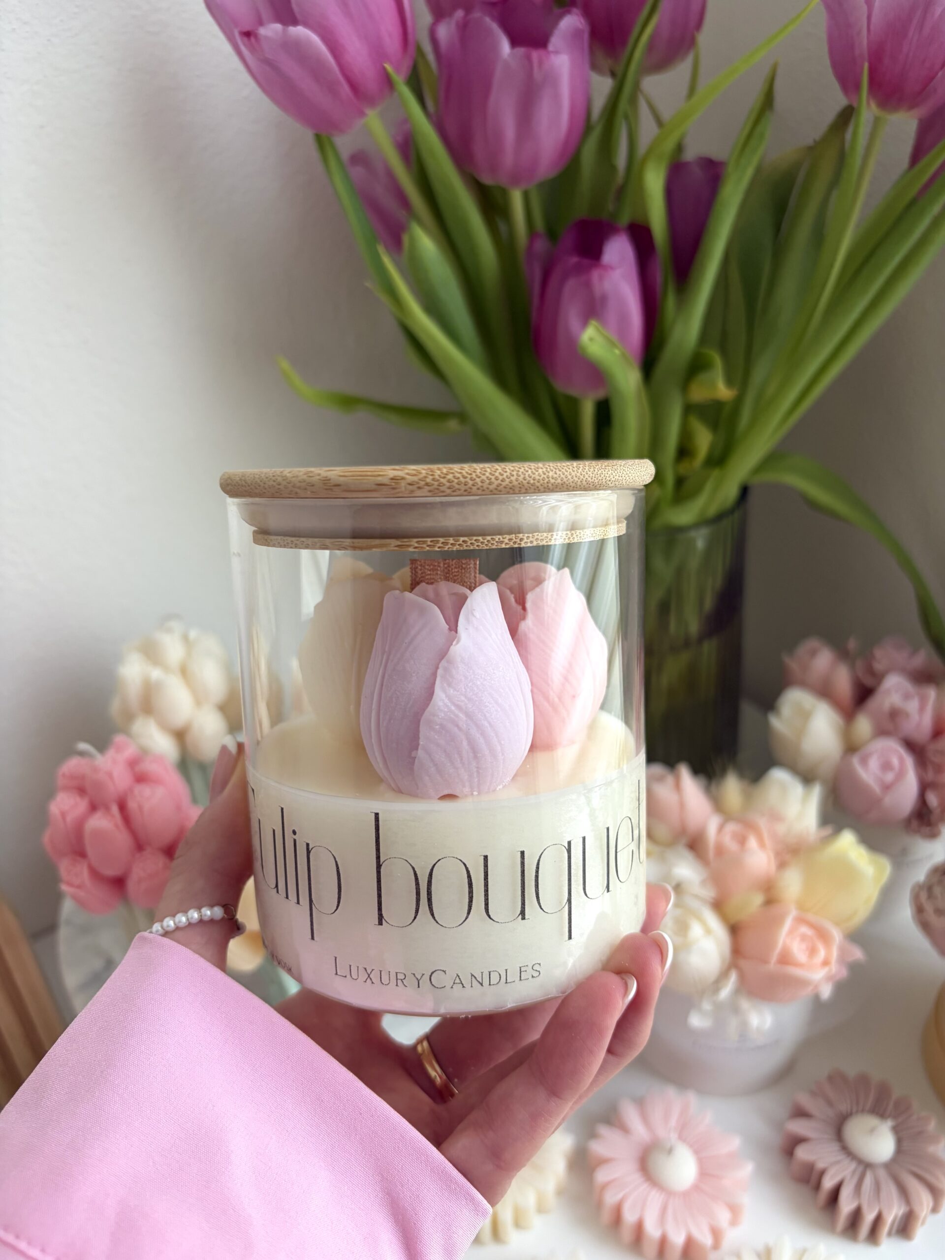 Tulipány v skle farebný mix ružová – Obrázok 2