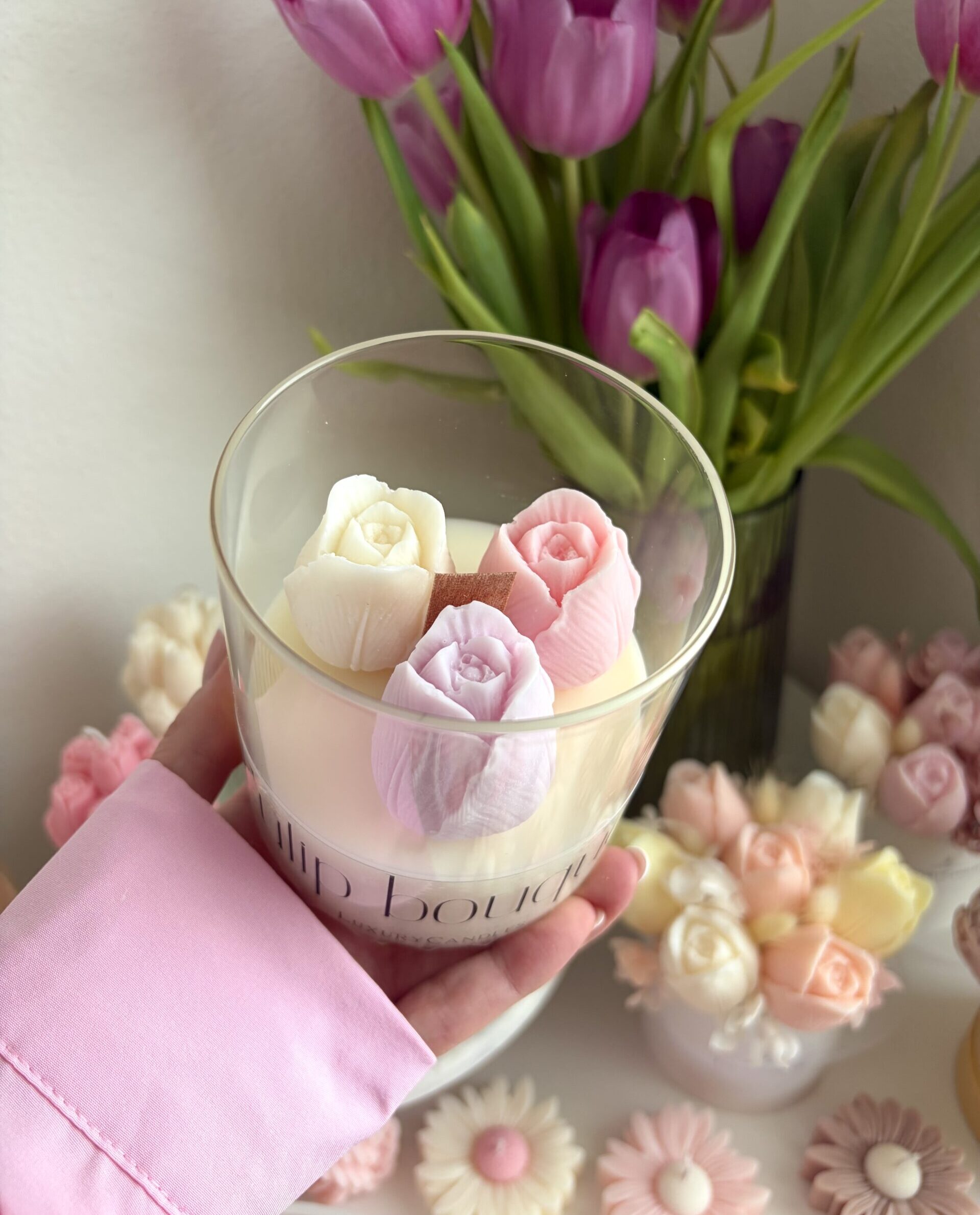 Tulipány v skle farebný mix ružová