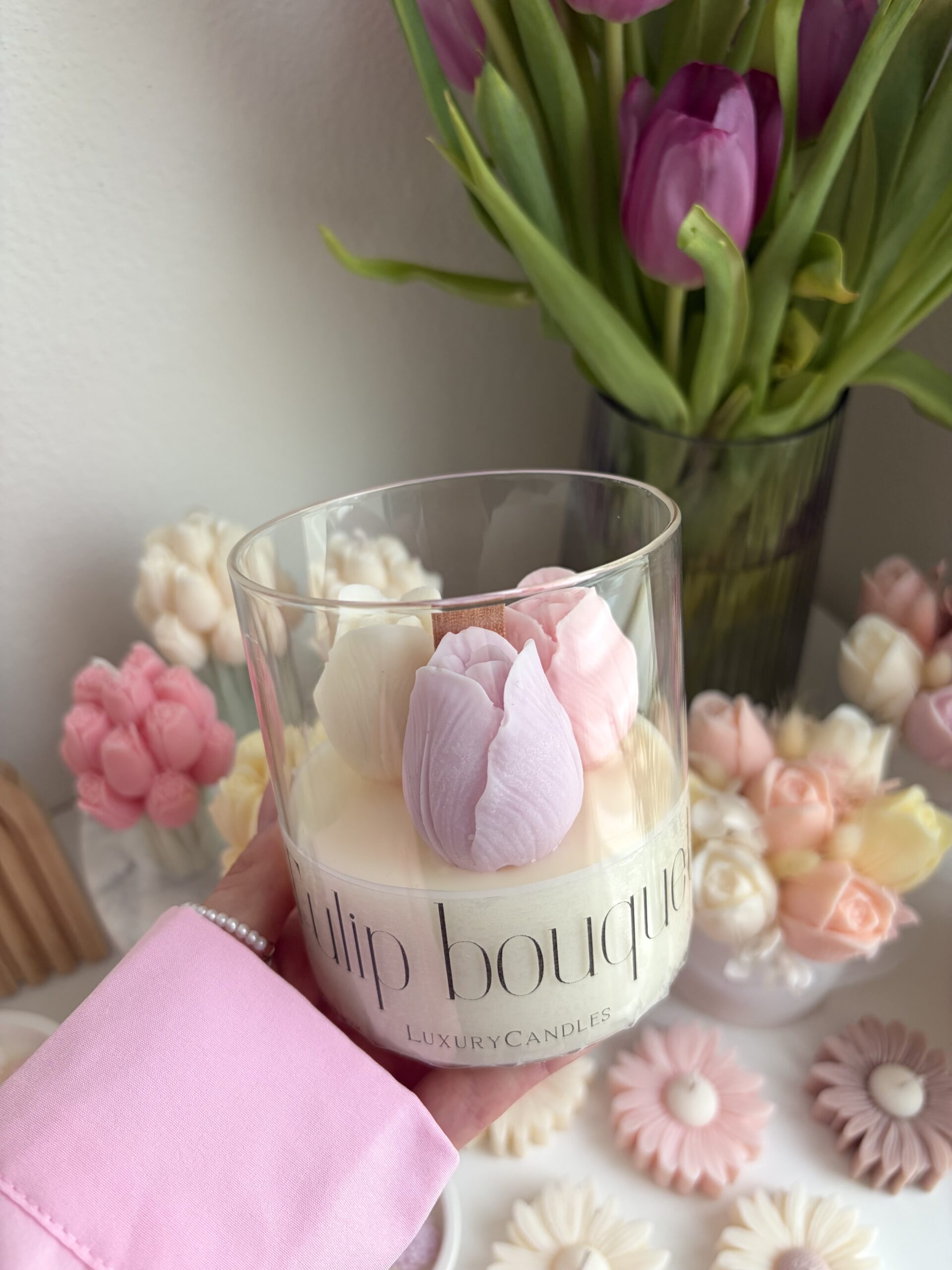 Tulipány v skle farebný mix ružová – Obrázok 3