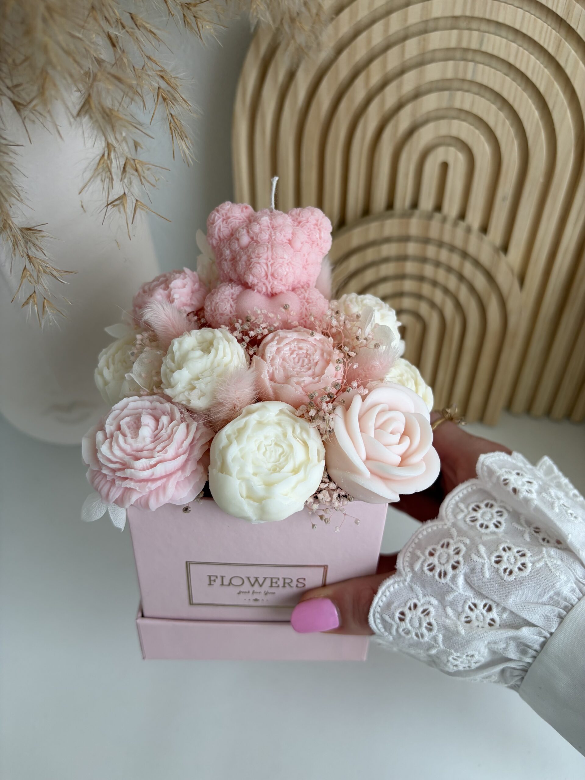 Flowerbox Teddy ružová – Obrázok 2